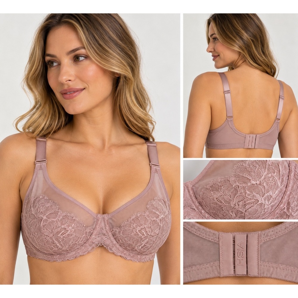 HSIA Womens Lace Unlined Underwire Bra Dusty Rose Full Coverage 38D